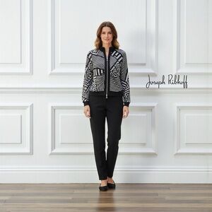 Joseph Ribkoff, Graphic Zip Jacket, Black & Gray, Style 22793, Size 12
